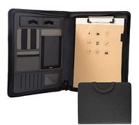Carpeta de Padfolio con cremallera, A4 Multifunción Cartera de cuero Combinación de Caso, Organizador de Conferencia de Negocios, Bolsa de Bloc de Notas para Mujeres/Hombres (No Calculadora-Negro)