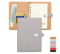 Carpeta de piel A5, 6 anillas redondas, planificador para papel de relleno A5, carpeta de anillas, organizador personal, carpeta de anillas Padfolio en oficina, escuela y estudio, gris