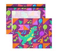 Carpeta de plástico adorable para carpetas de 3 anillas, paquete de 2 unidades, para profesores, regreso a clases, formas geométricas coloridas, dinosaurio