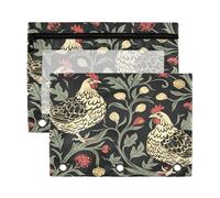 Carpeta de plástico con ventana transparente William Morris Chicken Rojo Oscuro Negro Estuche de 3 Anillas Grande y Robusto Carpeta de 3 Anillas, Organizador de Clases Escolares de Oficina, 2 piezas