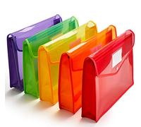 Carpeta de plástico para archivos, de polietileno, expandible, carpeta de documentos con cierre de botón a presión, tamaño legal, paquete de 5 bolsas grandes impermeables de acordeón (colores