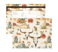 Carpeta de plástico transparente para carpetas de 3 anillas, paquete de 2 suministros para el aula del profesor, vaquero occidental, bohemio, cactus, calavera, vasto desierto