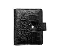 Carpeta de presupuesto A7 de cocodrilo con planificador de cuero negro, cartera de 6 anillas, sistema de sobres de relleno de efectivo