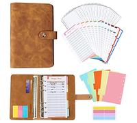 Carpeta de presupuesto, carpeta de piel sintética A6, incluye 1 cubierta de piel suave, 12 sobres de efectivo con sobres con cremallera, 12 hojas de presupuesto, 5 divisores, etiquetas adhesivas