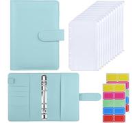 Carpeta de presupuesto con sobres de efectivo con cremallera para presupuesto, carpeta A6 con 12 bolsillos con cremallera para ahorrar dinero, carpeta de ahorro de dinero con etiquetas, azul menta