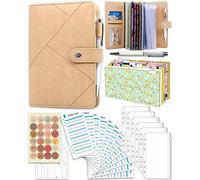 Carpeta de Presupuesto con Sobres de Efectivo Cuero A6 Libreta de Carpetas de Ahorro Incluyendo 28 Artículos Como Bolsillo de PVC Zipper Sobres de Efectivo Pegatinas y Bolígrafos Caqui