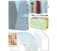 Carpeta de Presupuesto con Sobres de Efectivo Cuero A6 Libreta de Carpetas de Ahorro Incluyendo 28 Artículos Como Bolsillo de PVC Zipper Sobres de Efectivo Pegatinas y Bolígrafos Azul
