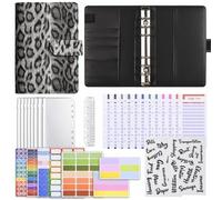 Carpeta de presupuesto suave PU, bolsa almacenamiento colorida for manual ahorro con 12 bolsillos A6 y 6 agujeros para Oficinas Hogar(Black)