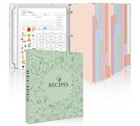 Carpeta de recetas de 8.5 x 11 pulgadas, 3 anillos redondos de 1 pulgada, libro de recetas para escribir en tus propias recetas, receta con 60 fundas de plástico, 12 divisores, 60 tarjetas de recetas