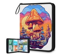 Carpeta de tarjetas coleccionables con 4 bolsillos, diseño de hongos, arte abstracto, plantas, carpeta, álbum de tarjetas con fundas extraíbles, impermeable, con cremallera, capacidad para 50 páginas