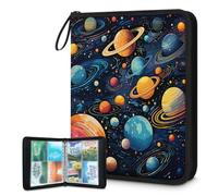 Carpeta de tarjetas coleccionables con 4 bolsillos, diseño de planetas espaciales, universo, con fundas extraíbles, impermeable, con cremallera, capacidad para 50 páginas y 400 tarjetas