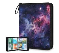 Carpeta de tarjetas coleccionables con 4 bolsillos, galaxia, universo, nebulosa, espacio, tarjetero, carpeta con fundas extraíbles, impermeable, con cremallera, capacidad para 50 páginas y 400
