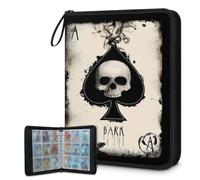 Carpeta de tarjetas coleccionables con 9 bolsillos, diseño de calavera de As de espadas, con fundas extraíbles, impermeable, con cremallera, capacidad para 50 páginas y 900 tarjetas