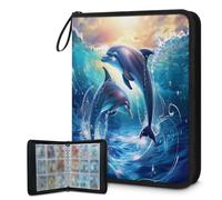 Carpeta de tarjetas coleccionables con 9 bolsillos, diseño de delfines jugando en el océano, carpeta para tarjetas, álbum de tarjetas con fundas extraíbles, impermeable, con cremallera, capacidad para
