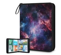 Carpeta de tarjetas coleccionables de 4 bolsillos, diseño de galaxia, universo, carpeta de tarjetas de nebulosa espacial con fundas extraíbles, libro de tarjetas impermeable con cremallera, capacidad
