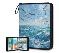 Carpeta de tarjetas coleccionables de 4 bolsillos, gaviotas del océano, pájaros marinos, carpeta, álbum de tarjetas con fundas extraíbles, impermeable, con cremallera, capacidad para 50 páginas y 400