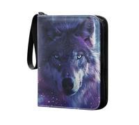 Carpeta de tarjetas con diseño de lobo espacial con 4 bolsillos, carpeta portátil con cremallera para álbumes de tarjetas intercambiables, 50 páginas, 400 bolsillos, carpeta de tarjetas de juegos
