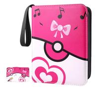 Carpeta de tarjetas de 4 bolsillos, 400 bolsillos con 50 fundas extraíbles, gran capacidad y soporte impermeable con cremallera para coleccionista de tarjetas intercambiables, color rosa