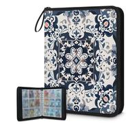 Carpeta de tarjetas de 9 bolsillos, 900 bolsillos con cierre de cremallera (impresión de tótem tribal negro)