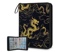 Carpeta de tarjetas de 9 bolsillos, 900 bolsillos con cierre de cremallera (tótem dorado Loong)