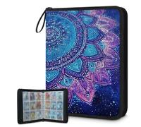 Carpeta de tarjetas de 9 bolsillos, 900 bolsillos con cierre de cremallera (tótem étnico de mandala morado)