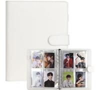 Carpeta de tarjetas fotográficas A5 Kpop, álbum de 6 anillos con 200 ranuras para tarjetas, cubierta de piel sintética con cierre de hebilla magnética para organizar tarjetas coleccionables (blanco)