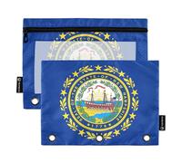 Carpeta de trabajo de 3 anillos con cremallera, bolsas de tela, carpetas escolares, bolsillos transparentes, bandera del estado de New Hampshire, 9.8 x 7.1 pulgadas, 2 paquetes