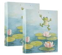 Carpeta de tres anillos de 1 y 1/2 pulgada con diseño de rana saltando sobre el lirio con portapapeles, paquete de 1/2 para tamaño carta (11 x 8.5 pulgadas), 200 hojas, paquete de 2