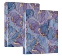 Carpeta de tres anillos de mármol morado y azul, carpeta de anillos en D con bolsillos, carpetas decorativas para escuela, universidad u oficina (paquete de 2)