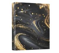 Carpeta decorativa de tres anillos de 1-1/2 pulgadas, 3 anillos con 3 bolsillos interiores, carpetas básicas duraderas para el trabajo, la escuela, la oficina, remolinos negros dorados, 1 paquete