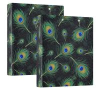 Carpeta decorativa de tres anillos de 1-1/2 pulgadas, 3 anillos con clip antideslizante, organizador básico para escuela, oficina, hogar, plumas de pavo real, paquete de 2