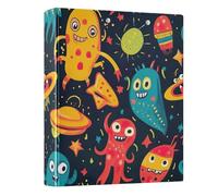 Carpeta decorativa de tres anillos de 1 pulgada y media, 3 anillos con capacidad para 200 hojas, carpetas básicas duraderas para suministros escolares de oficina, lindos monstruos de dibujos animados