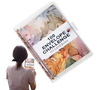 Carpeta Desafío De Ahorro De 100 Sobres - Cuaderno De Anillas De 23,5 X 18 X 2,5 Cm Con 100 Sobres Para Ahorrar 5050 | Libro De Presupuesto Del Programa Cash Challenge | Desafío De Ahorro Del