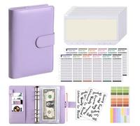 Carpeta económica de cuero PU con sobres for efectivo, bolsillos cremallera, pequeña bolsa francesa for ahorrar organizador planificador A6 para Oficinas Hogar(Purple)