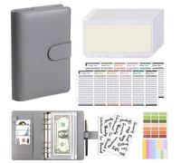 Carpeta económica de cuero PU con sobres for efectivo, bolsillos cremallera, pequeña bolsa francesa for ahorrar organizador planificador A6 para Oficinas Hogar(Grey)