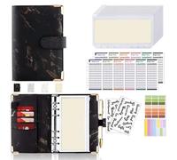 Carpeta económica de cuero PU con sobres for efectivo, bolsillos cremallera, pequeña bolsa francesa for ahorrar organizador planificador A6 para Oficinas Hogar(Black)