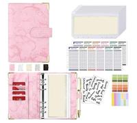 Carpeta económica de cuero PU con sobres for efectivo, bolsillos cremallera, pequeña bolsa francesa for ahorrar organizador planificador A6 para Oficinas Hogar(Pink)