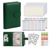 Carpeta económica de cuero PU con sobres for efectivo, bolsillos cremallera, pequeña bolsa francesa for ahorrar organizador planificador A6 para Oficinas Hogar(Green)