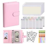 Carpeta económica de cuero PU con sobres for efectivo, bolsillos cremallera, pequeña bolsa francesa for ahorrar organizador planificador A6 para Oficinas Hogar(Pink)