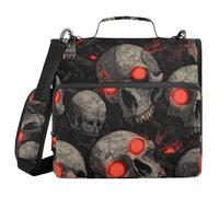 Carpeta escolar con cremallera de 3 anillos con diseño de calavera de perro, ojos rojos de neón de 1.5 pulgadas, con correa, incluye bolsillo con cremallera, organizador para la escuela/oficina