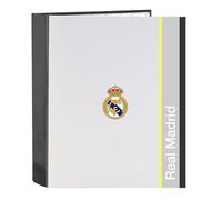 Carpeta folio 4 anillas 35 mm lomo ancho Real Madrid equipación 25/26 - Carpeta folio 4 anillas Real Madrid para apuntes y archivado escolar