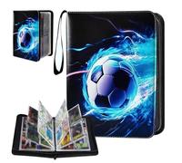 Carpeta Fútbol Tarjetas, 50 Páginas con Capacidad para 400 Cartas, Álbum Fútbol Cartas, Álbum Tarjetas Fútbol, Arpeta Fútbo Tarjetas con Cremallera y Correa de Asa (B)