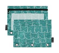 Carpeta impermeable con ventana transparente de dibujos animados lindo gato verde Estuche grande con cremallera con ojales reforzados con 3 agujeros, carpetas perforadas, clase escolar, organizadores