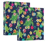 Carpeta impresa de 3 anillas, carpeta de anillos en D con bolsillos, carpetas decorativas para la escuela, la universidad u oficina, tortugas verdes, flores tropicales, color azul