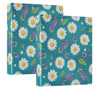 Carpeta impresa de 3 anillas, carpetas de anillos en D con bolsillos, carpetas decorativas para la escuela, la universidad u oficina, color blanco pintado con margaritas azules
