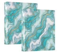 Carpeta impresa de 3 anillos de 1.5 pulgadas, carpeta de anillos en D con bolsillos, carpetas decorativas para la escuela, la universidad u oficina, mármol turquesa azul aguamarina