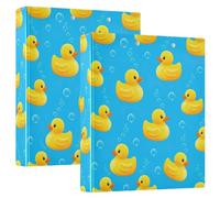 Carpeta impresa de 3 anillos de 1.5 pulgadas, carpeta de anillos en D con bolsillos, carpetas decorativas para la escuela, la universidad u oficina, patos amarillos, burbujas azules
