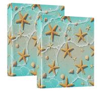 Carpeta impresa de 3 anillos de 1.5 pulgadas, carpetas de anillos en D con bolsillos, carpetas decorativas para la escuela, la universidad u oficina, estrellas de mar, conchas marinas, turquesa