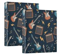 Carpeta impresa de 3 anillos de 1.5 pulgadas, carpetas de anillos en D con bolsillos, carpetas decorativas para escuela, universidad u oficina, lindas guitarras, color azul oscuro