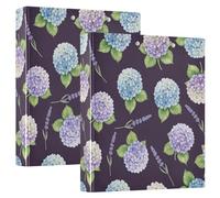 Carpeta impresa de tres anillas, carpeta de anillos en D con bolsillos, carpetas decorativas para la escuela, la universidad u oficina, hortensias, lavanda, morado, azul